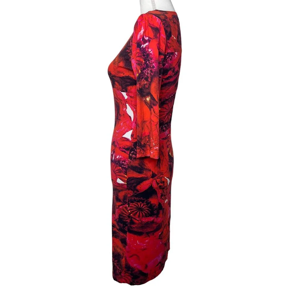 Preen By Thornton Bregazzi 3/4 Sleeve Patterned Bodycon Dress Red Black Size XS - Picture 10 of 14